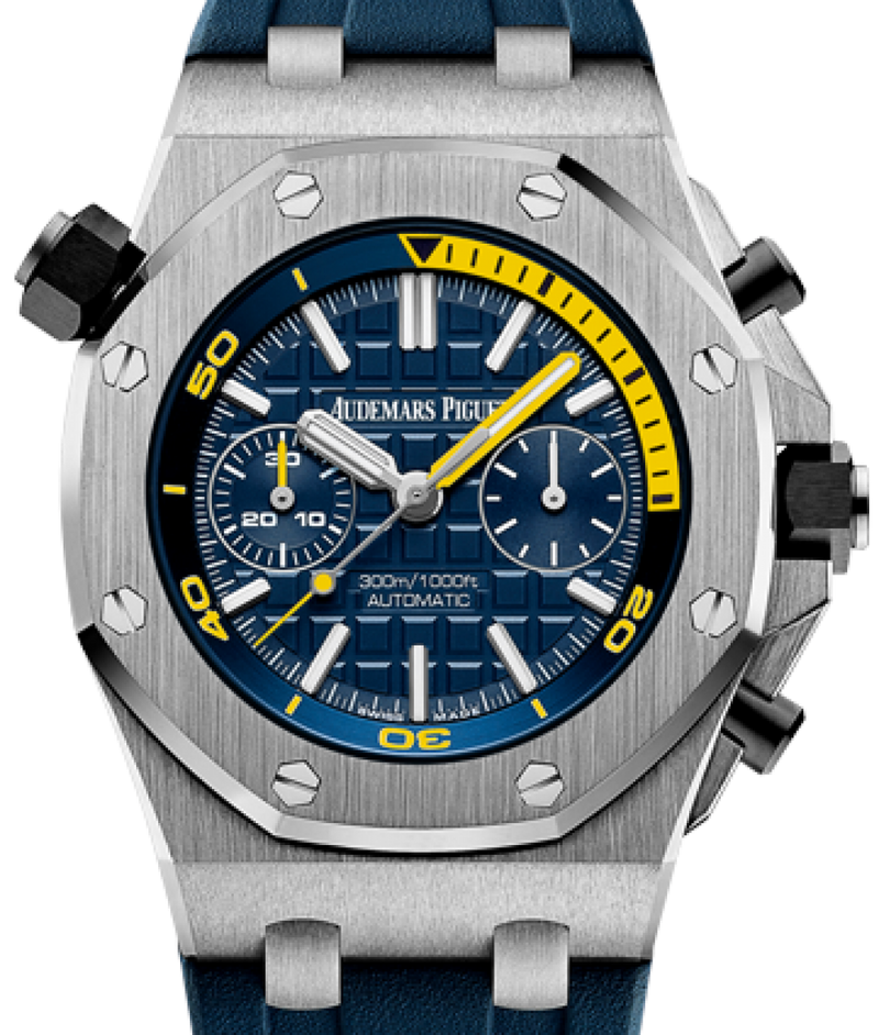 Men's Audemars Piguet Royal Oak Offshore Diver Stainless Steel Chronograph 42mm Blue Index Yellow Dial 26703ST.OO.A027CA.01 - PRE-OWNED